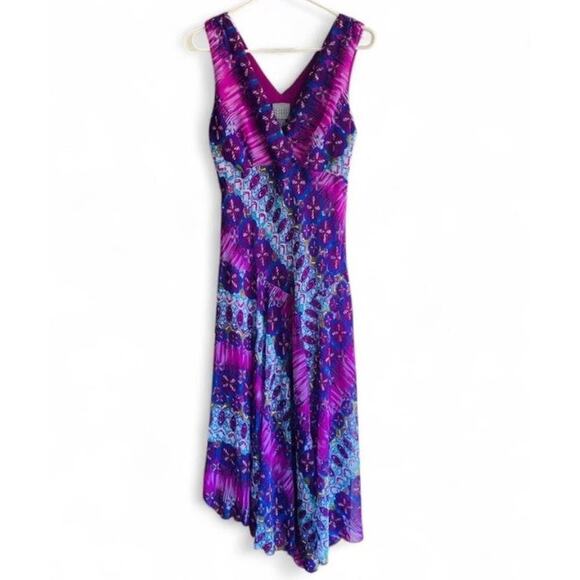 Boho Purple Multicolored Tie Dye Design Flowy Midi dress size 8 - Picture 3 of 6
